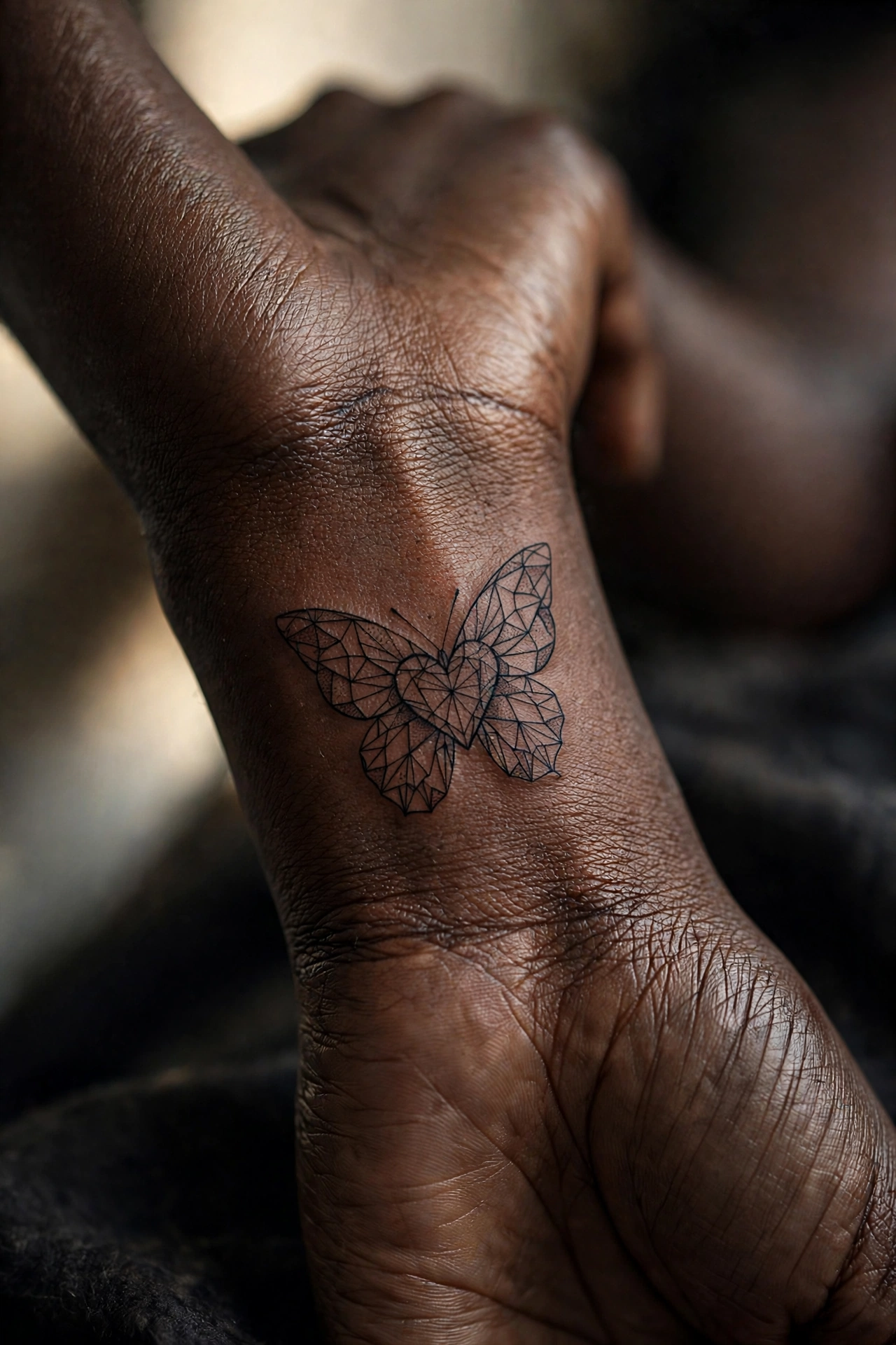 Butterfly with heart-shaped wings tattoo