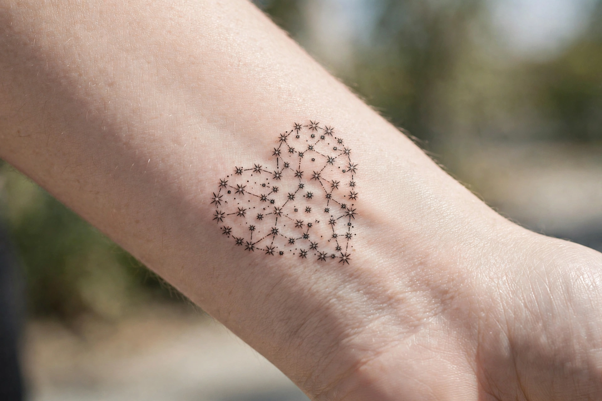 Heart constellation tattoo with connected stars