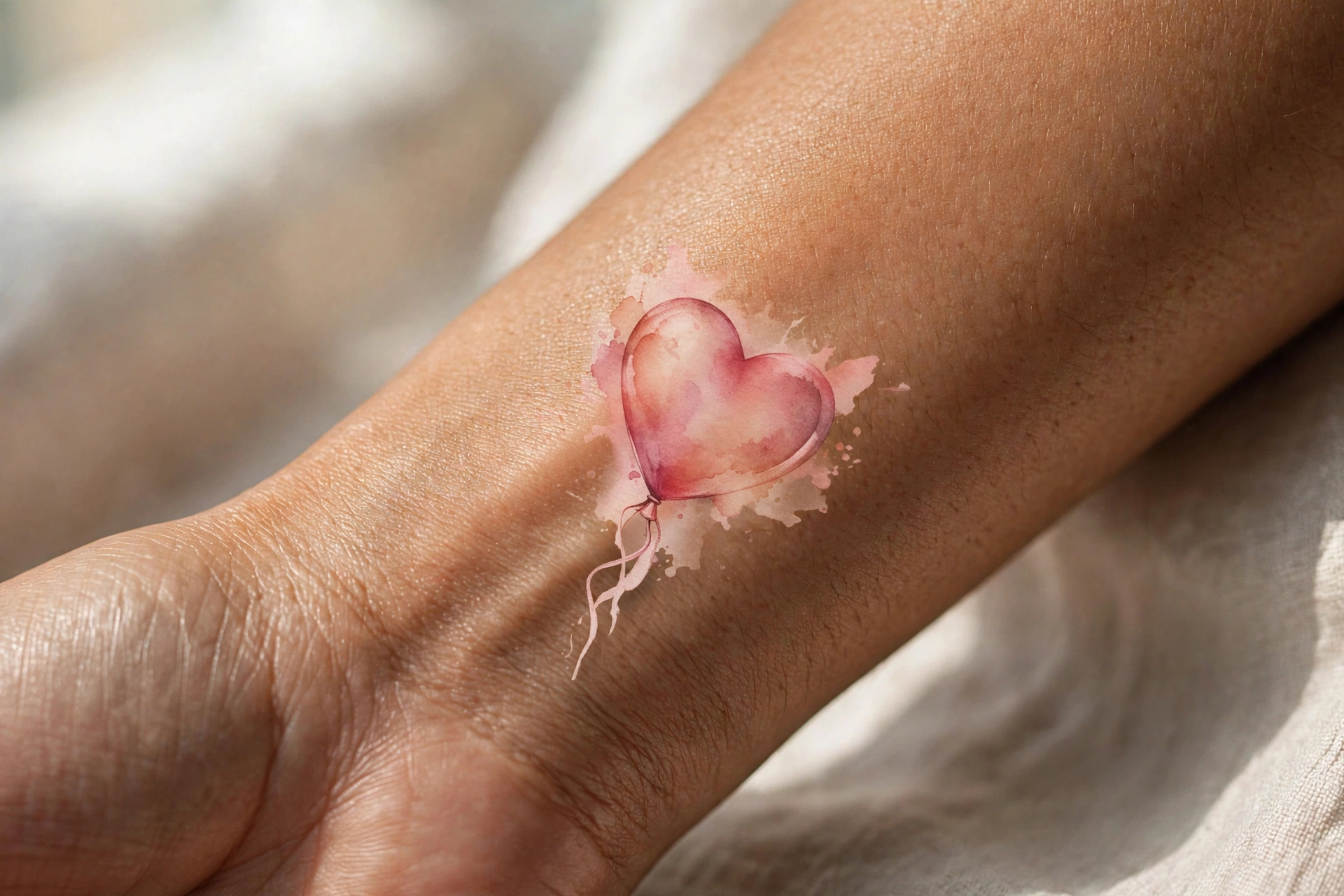 Heart-shaped balloon tattoo floating upward