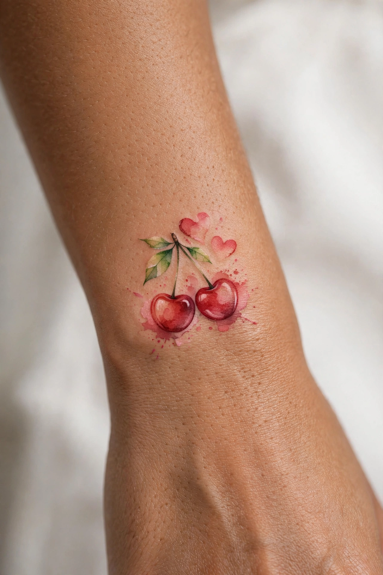 Pair of cherries forming heart tattoo