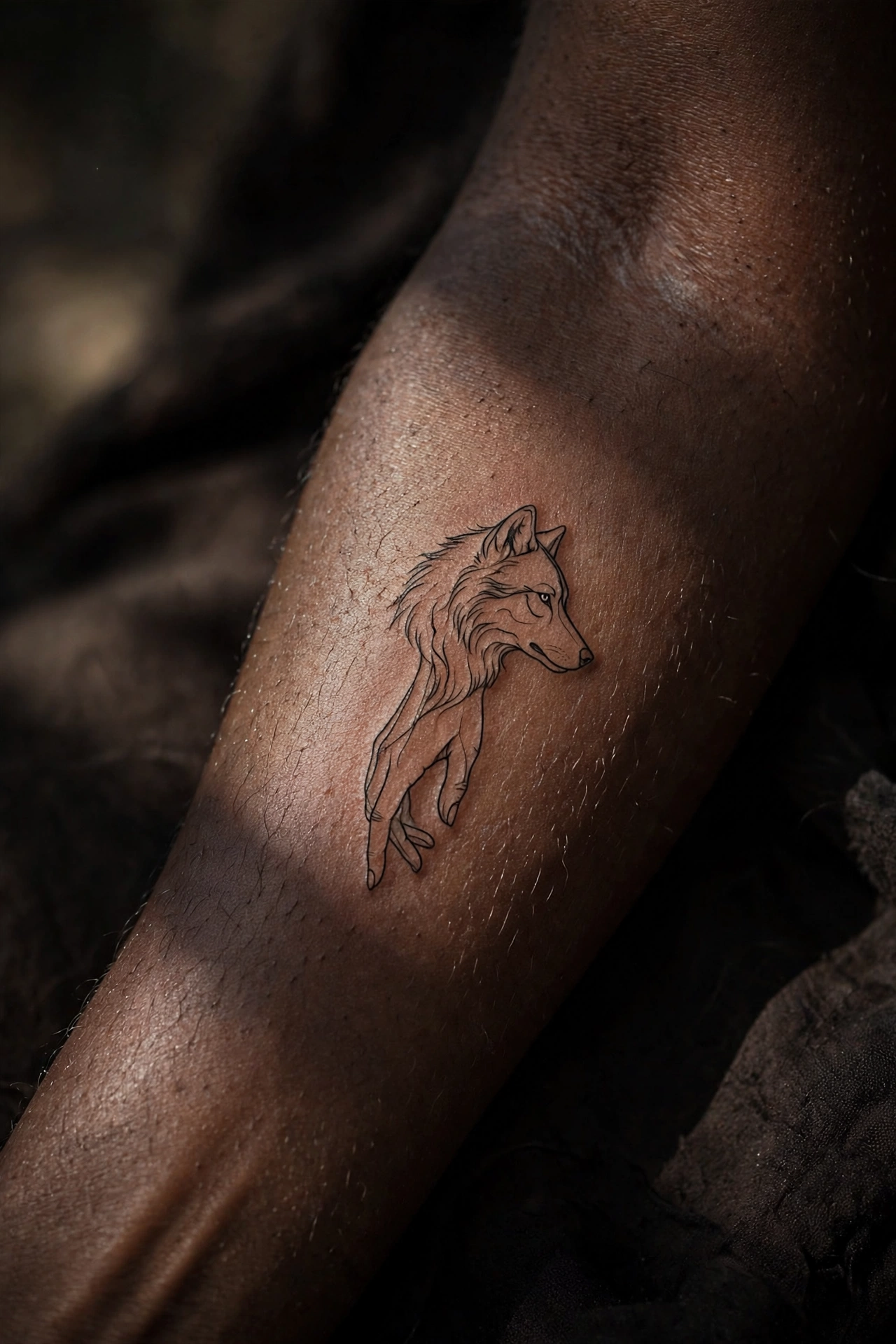 Fierce wolf head tattoo on the back of a man's hand