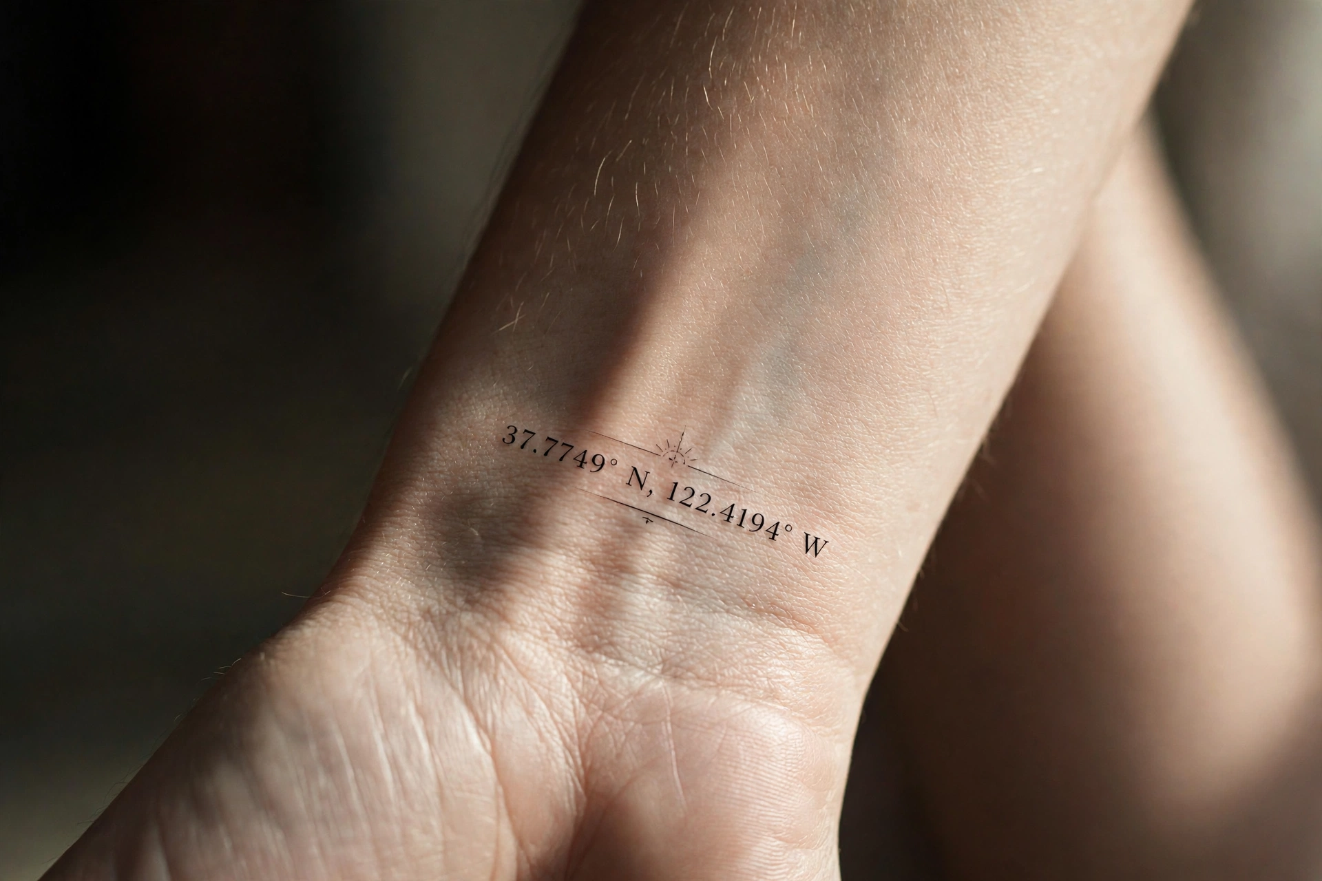 Tiny minimalist ocean wave tattoo on a woman’s wrist