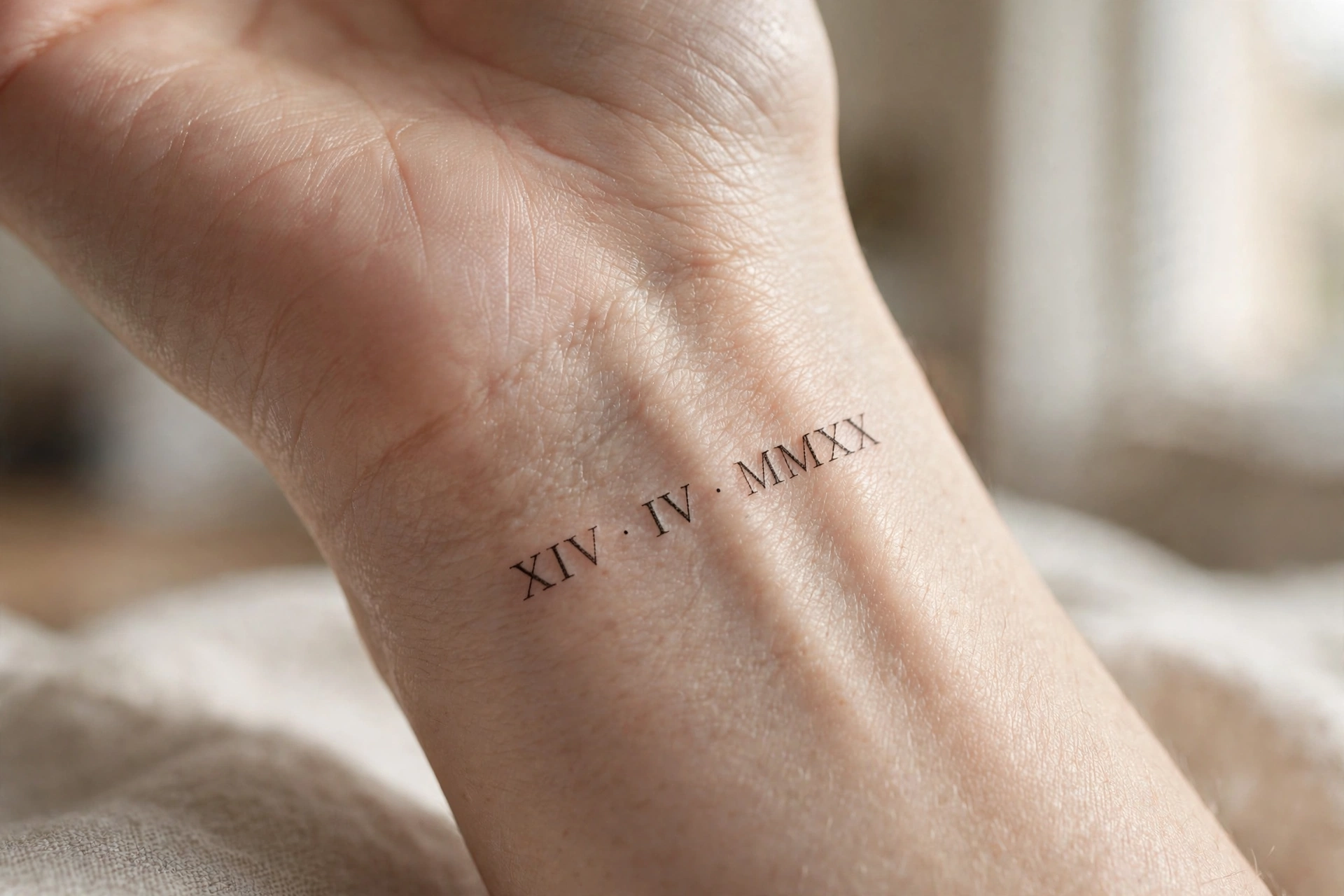 Minimalist small sun with rays tattoo on a woman’s wrist
