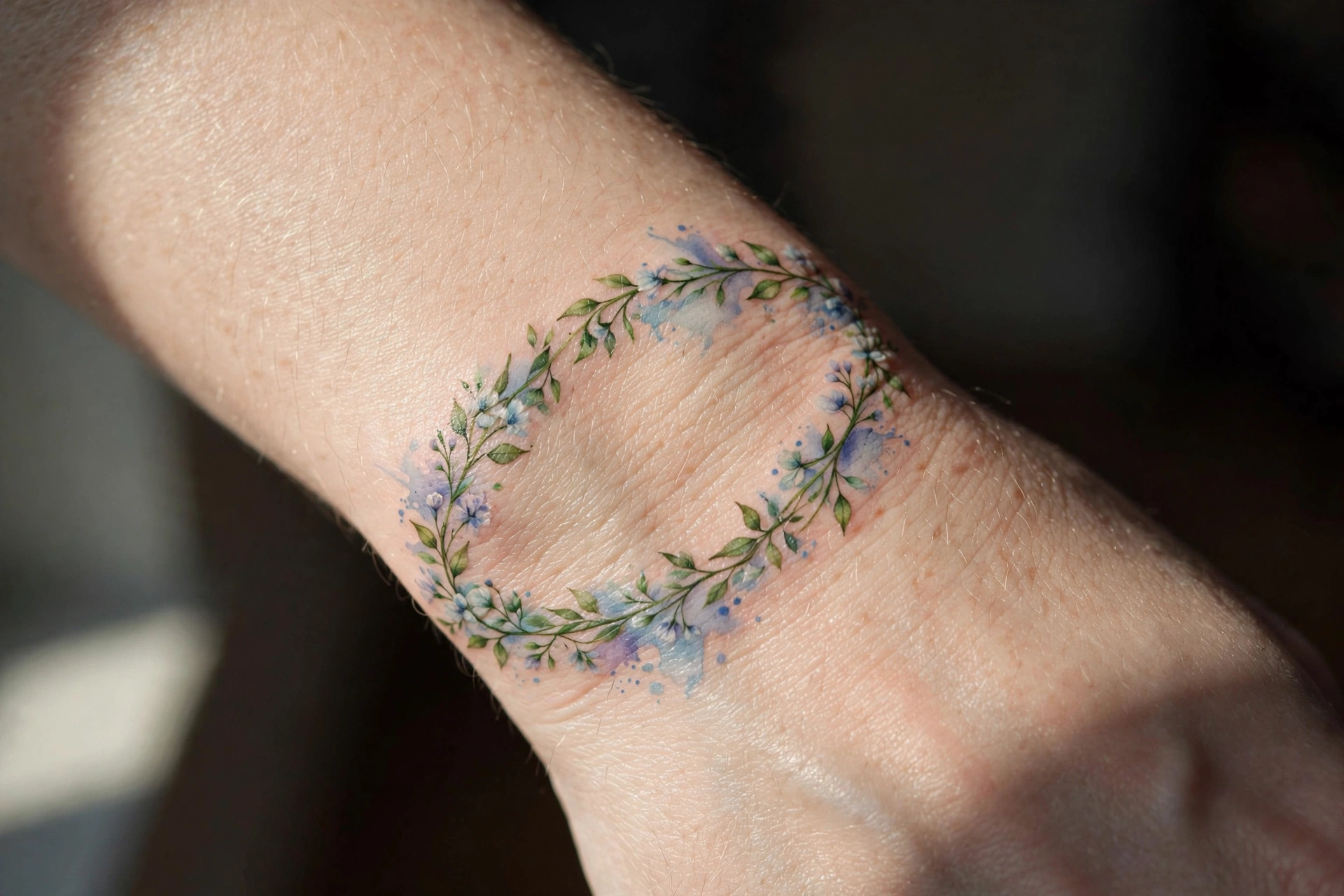 Tiny hummingbird hovering tattoo on a woman’s wrist