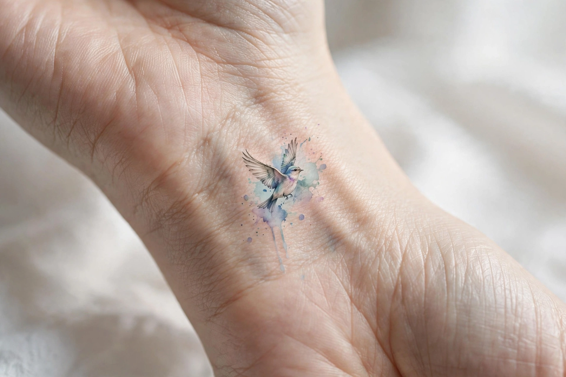 Tiny honeybee tattoo on a woman’s wrist
