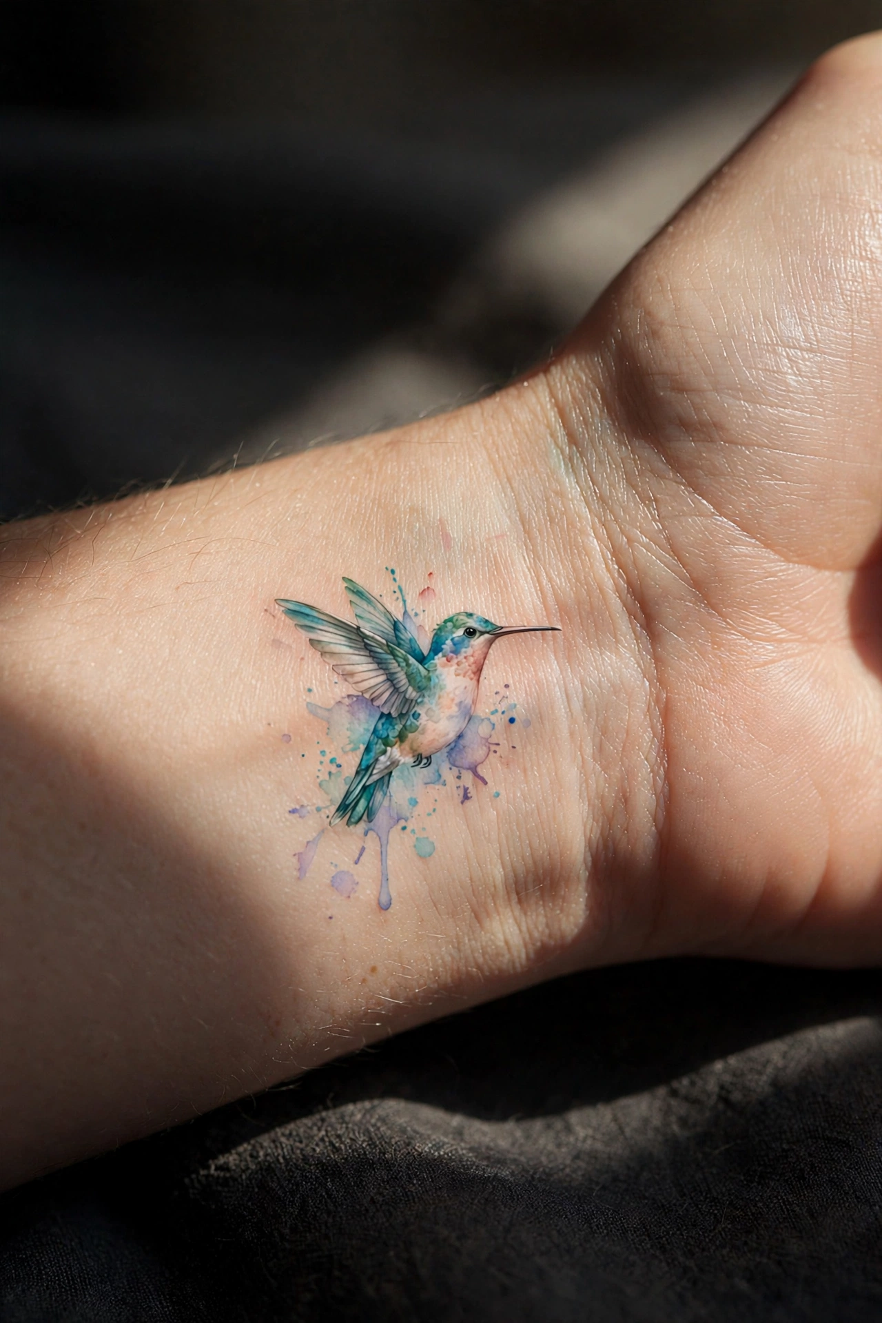 Tiny cottagecore mushroom tattoo on a woman’s wrist