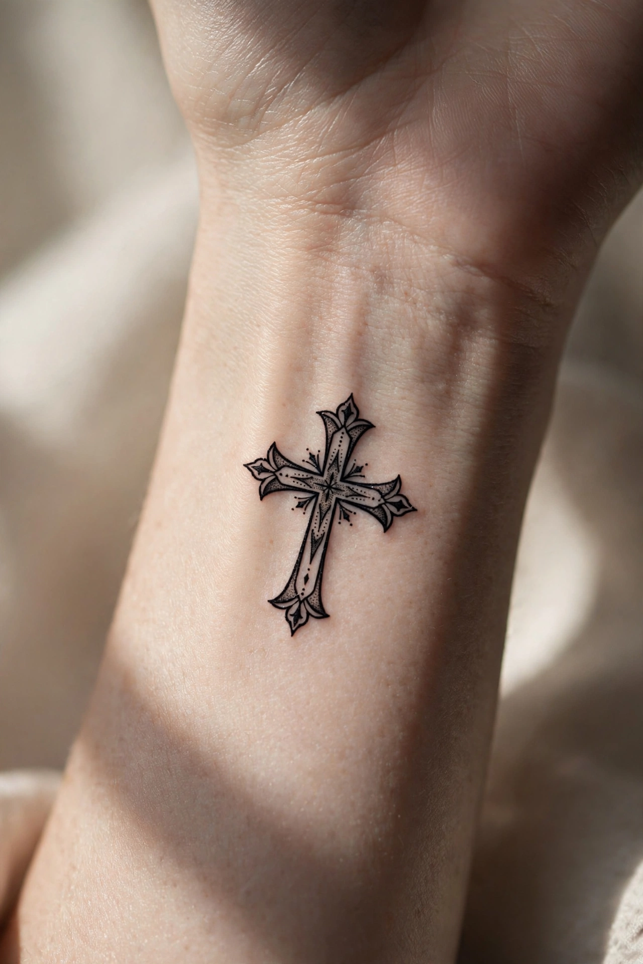 Tiny black cat silhouette tattoo on a woman’s wrist