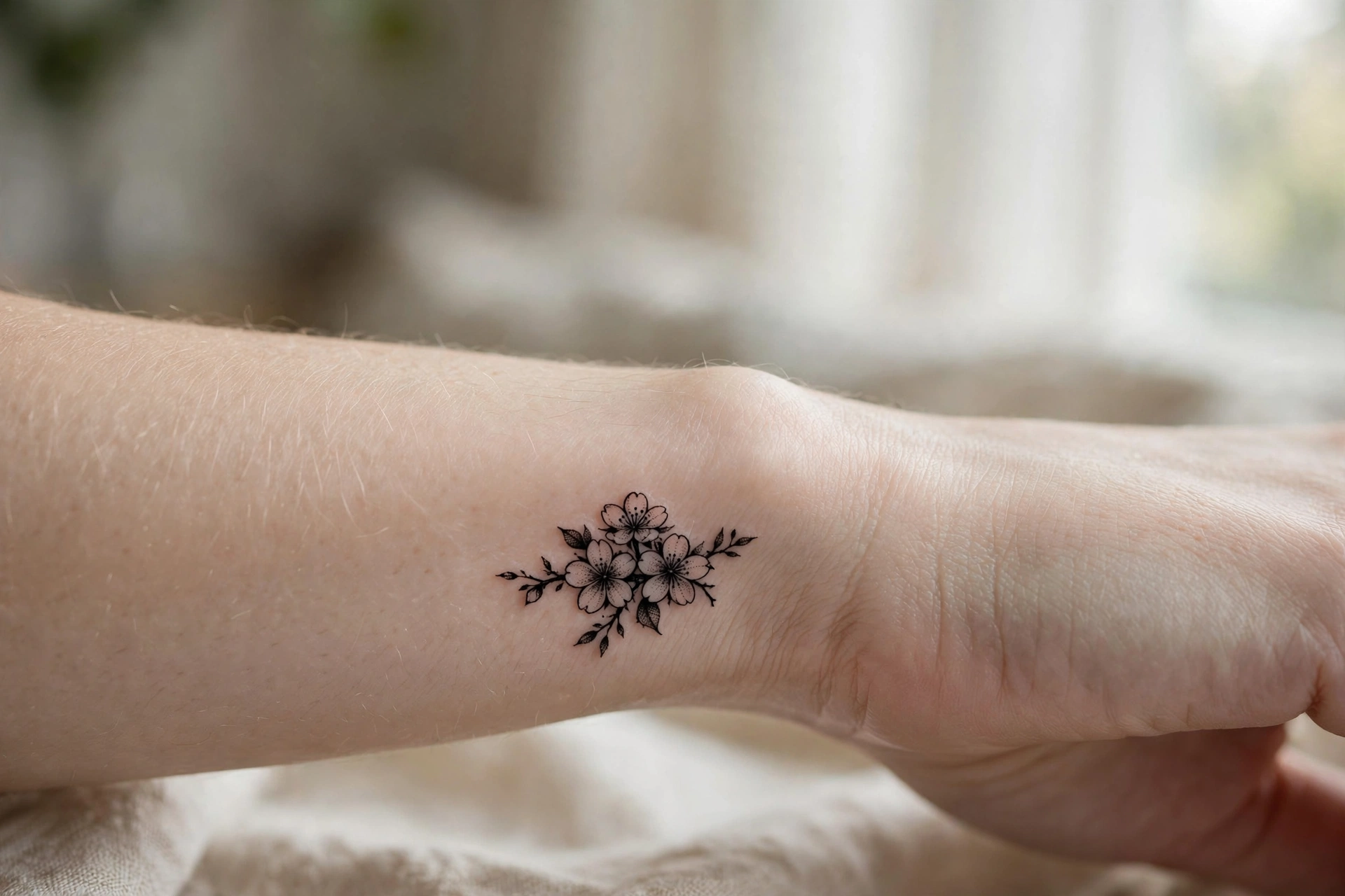 Matching couple initials tattoo in script on wrists